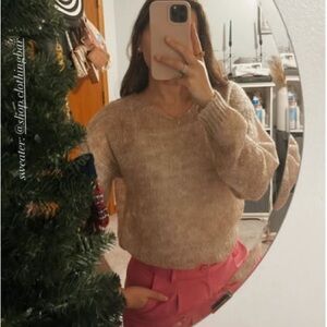 Women's Beige Sweater built in tank top